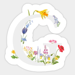 botanical monogram alphabet g wildflowers Sticker